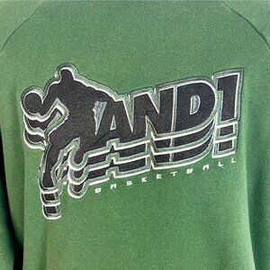 AND1 Green Basketball Baseline Hoodie Pullover XL Logo Patch Kangaroo Pocket